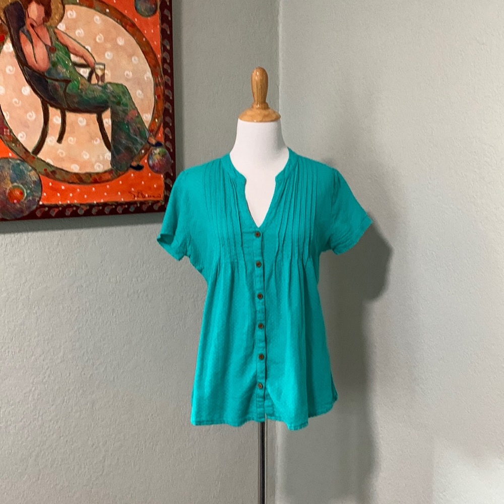 Prana button down short sleeve top size M GUC